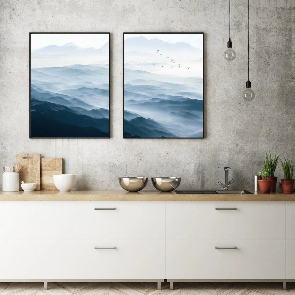 50cmx70cm Blue mountains 2 Sets Black Frame Canvas Wall Art