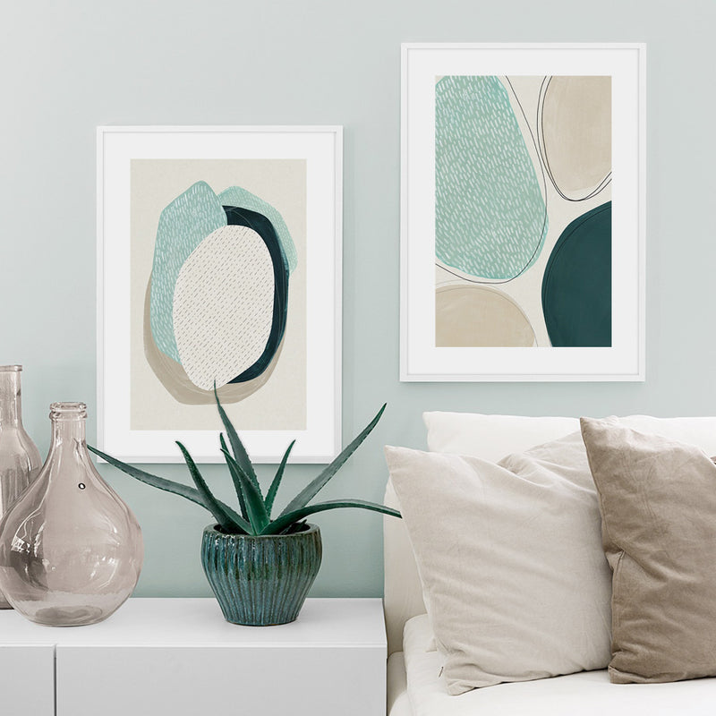 70cmx100cm Abstract Green Circle 2 Sets White Frame Canvas Wall Art