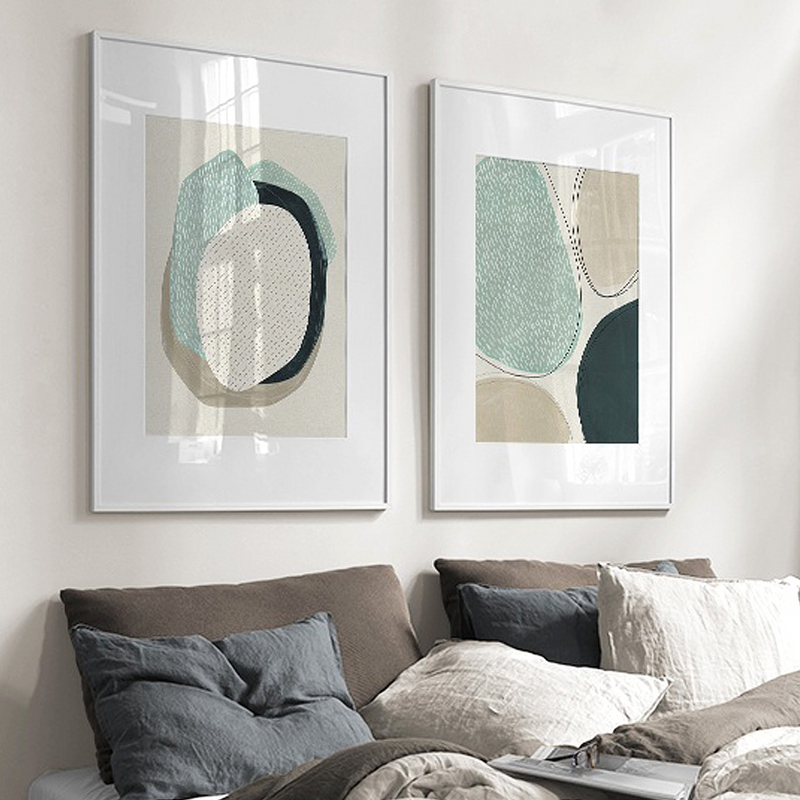 70cmx100cm Abstract Green Circle 2 Sets White Frame Canvas Wall Art