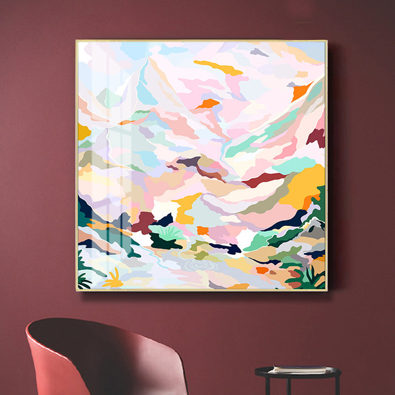 70cmx70cm Abstract Pink Mountain Hand Painted Style Gold Frame Canvas Wall Art