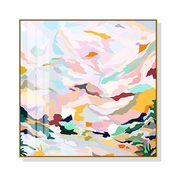 80cmx80cm Abstract Pink Mountain Hand Painted Style Gold Frame Canvas Wall Art