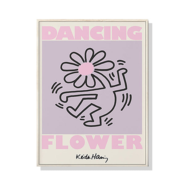 60cmx90cm Keith Haring Dancing Flower Wood Frame Canvas Wall Art