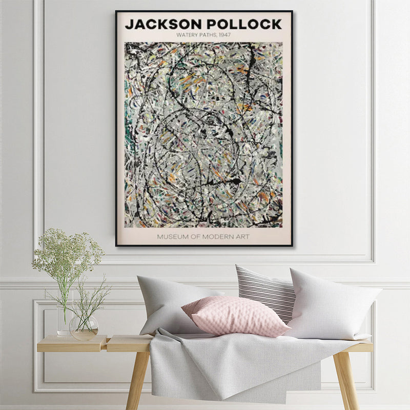 70cmx100cm Jackson Pollock Exhibition III Black Frame Canvas Wall Art