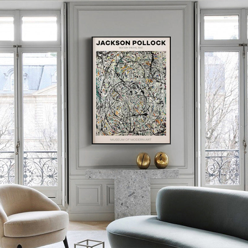 80cmx120cm Jackson Pollock Exhibition III Black Frame Canvas Wall Art