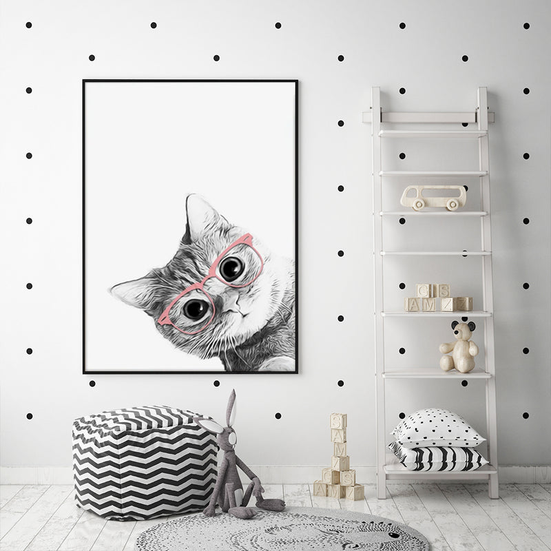 80cmx120cm Cat With Glasses Black Frame Canvas Wall Art