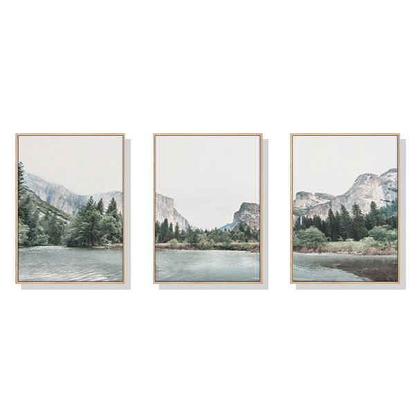 60cmx90cm Yosemite Valley National Park 3 Sets Wood Frame Canvas Wall Art