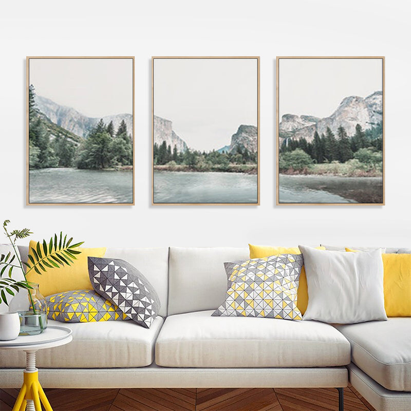 60cmx90cm Yosemite Valley National Park 3 Sets Wood Frame Canvas Wall Art