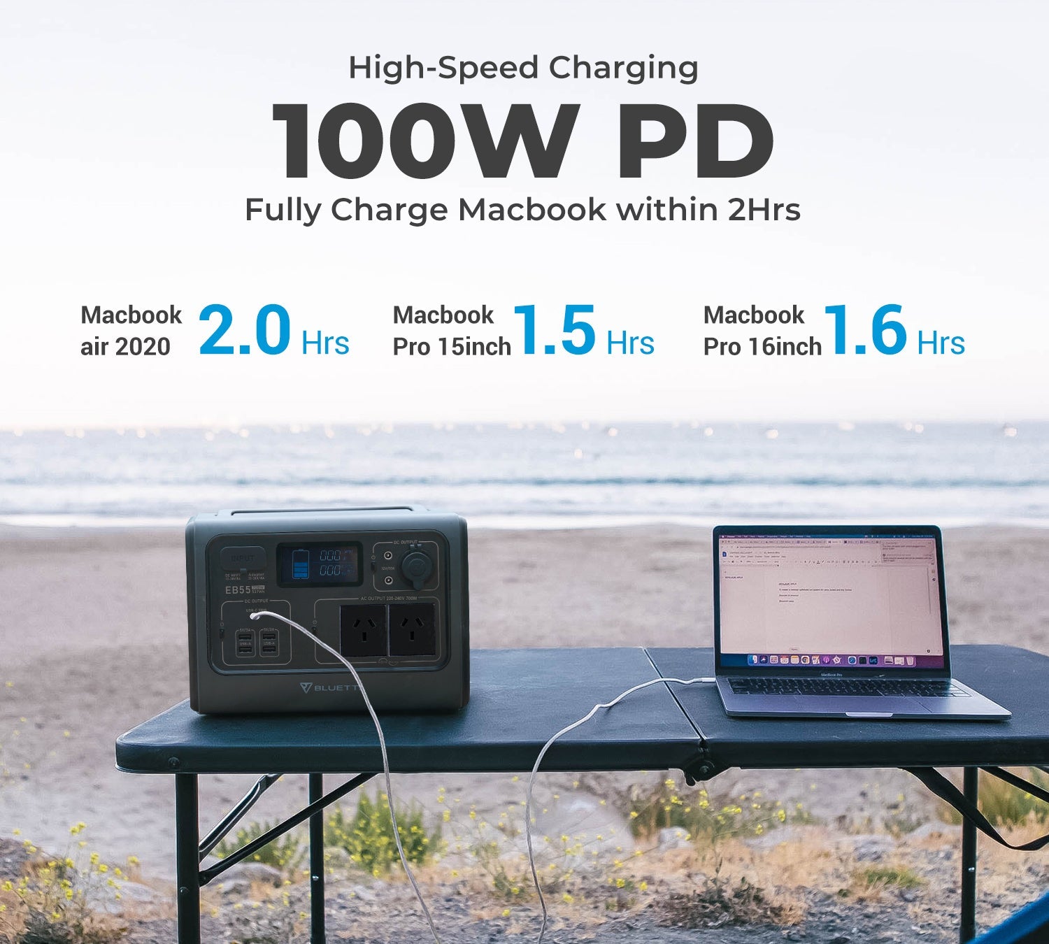 Bluetti EB55 Portable Power Station 700W/537Wh LiFePO4 Battery Backup AU Plug for Home Emergency Outdoor Camping Blue