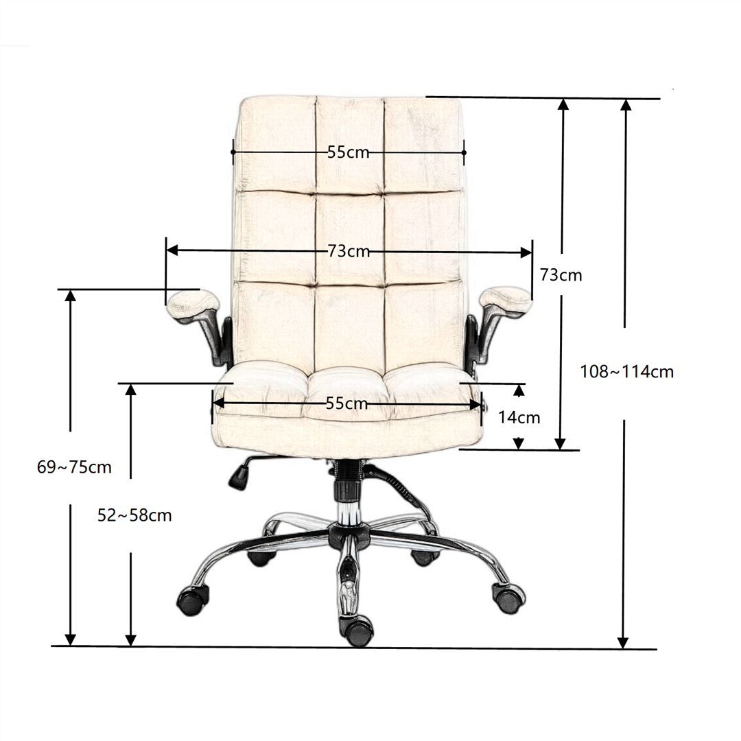 Soft Linen Home Ergonomic Swivel Adjustable Tilt Angle and Flip-up Arms Office Chair