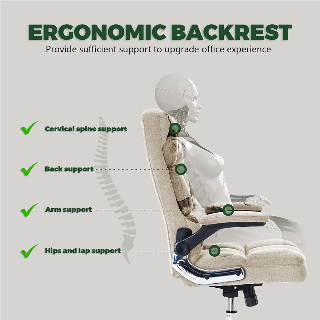 Soft Linen Home Ergonomic Swivel Adjustable Tilt Angle and Flip-up Arms Office Chair
