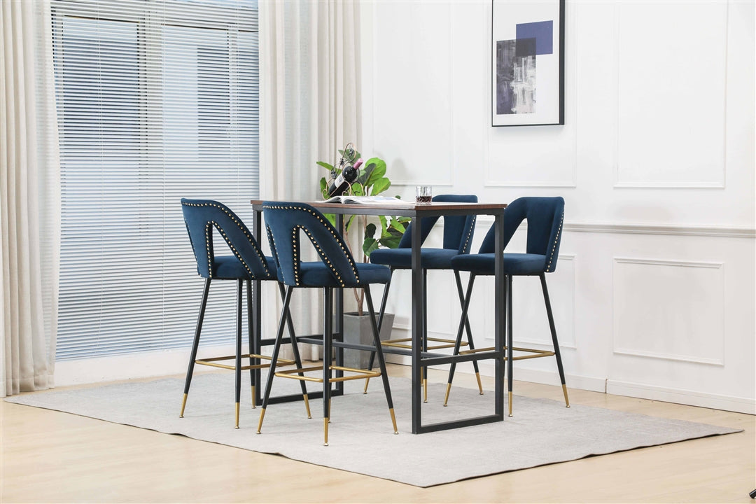 2x Velvet Bar Stool Gold Metal Legs Barstool Kitchen Nailhead Dining Chair