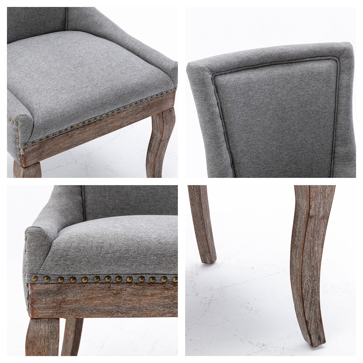 2X Solid Wood Fabric Upholstered Dining Chair Luxury Accent Chairs with Nailhead