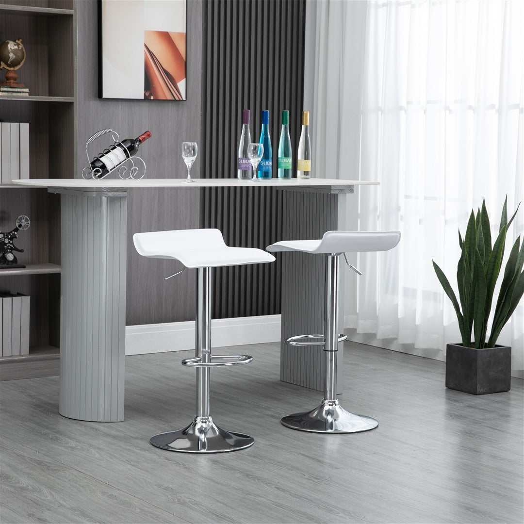 2x Counter Height Faux Leather Upholstered Adjustable Height Swivel Bar Stools -White