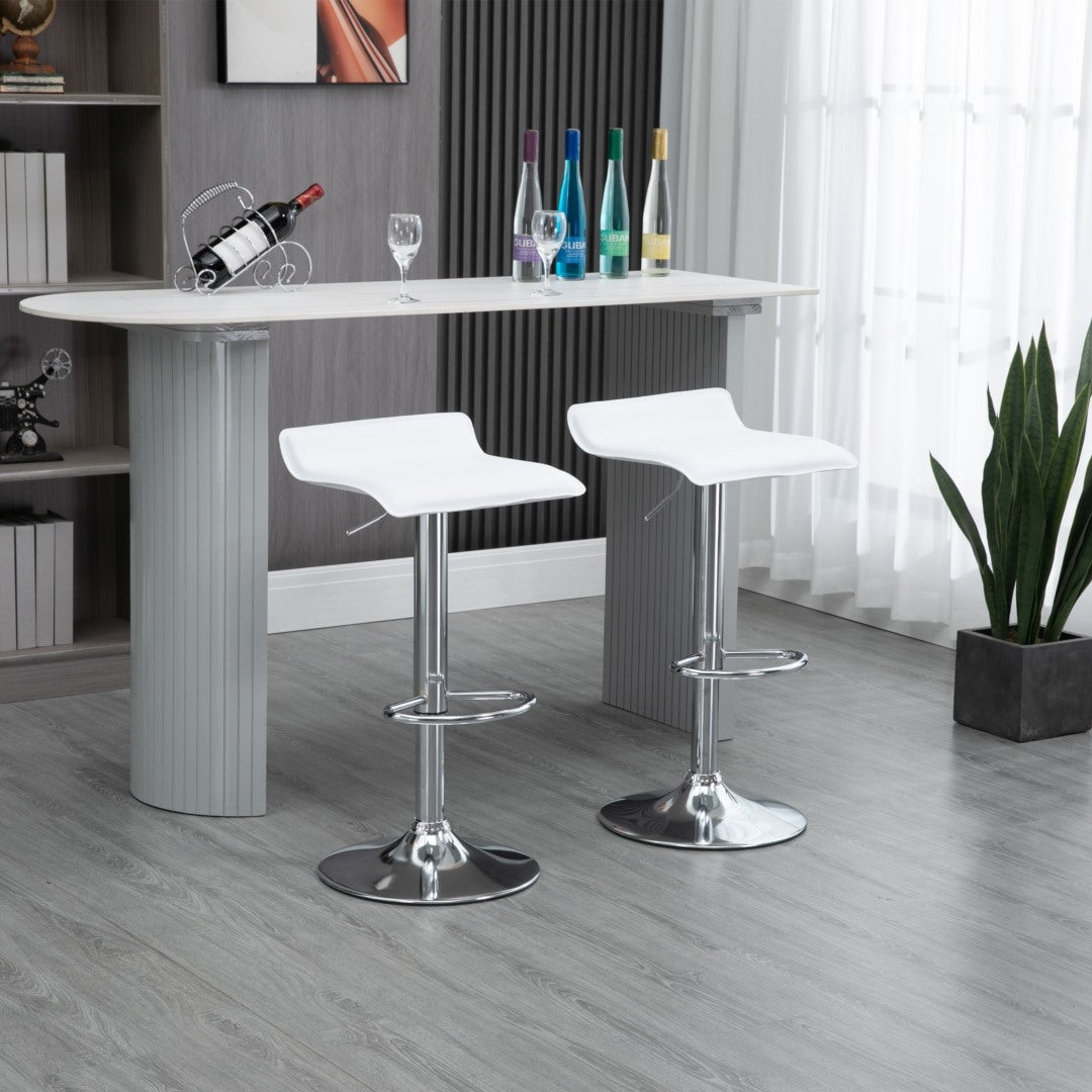 2x Counter Height Faux Leather Upholstered Adjustable Height Swivel Bar Stools -White