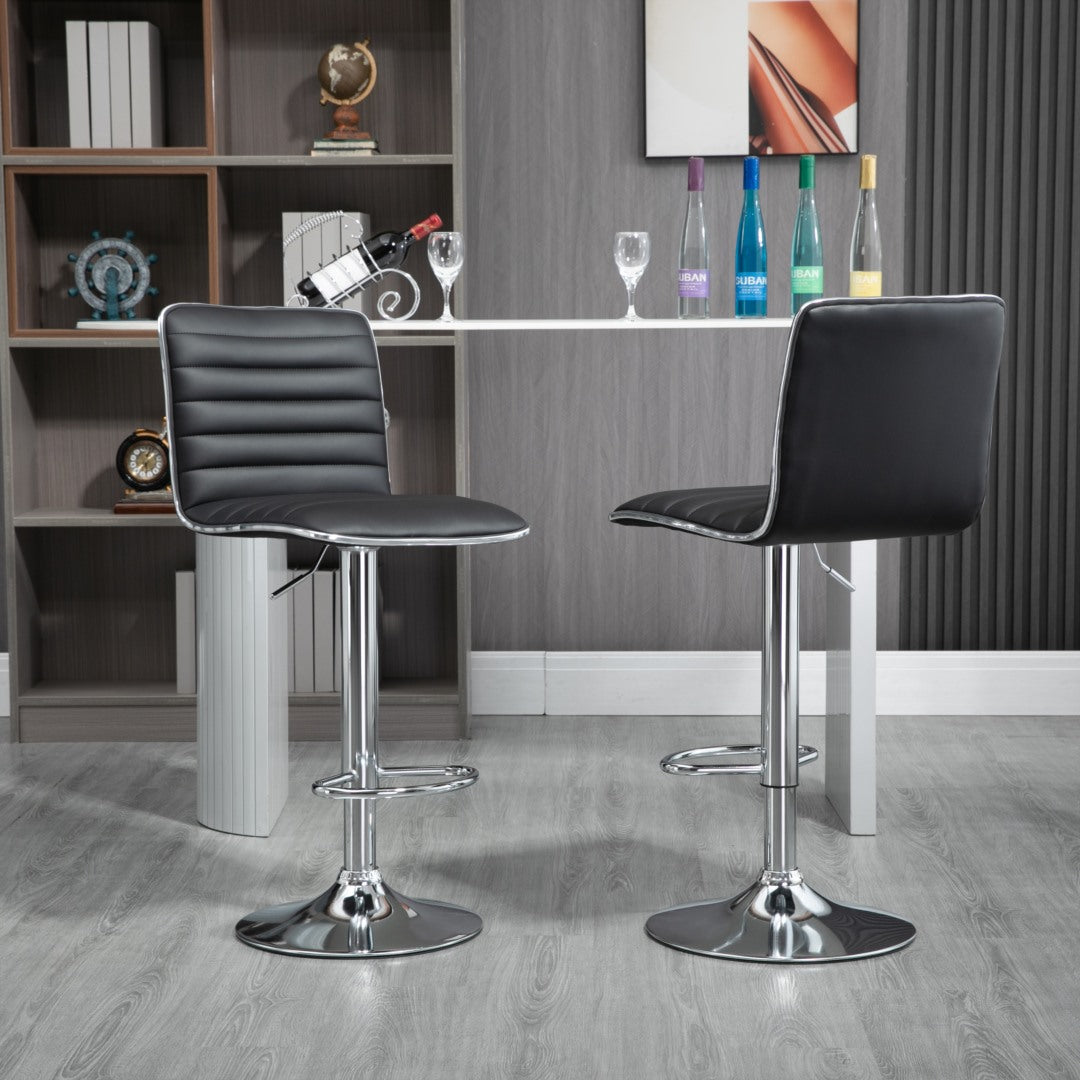 2x Counter Height PU Leather Upholstered Adjustable Height Swivel Bar Stools -Black