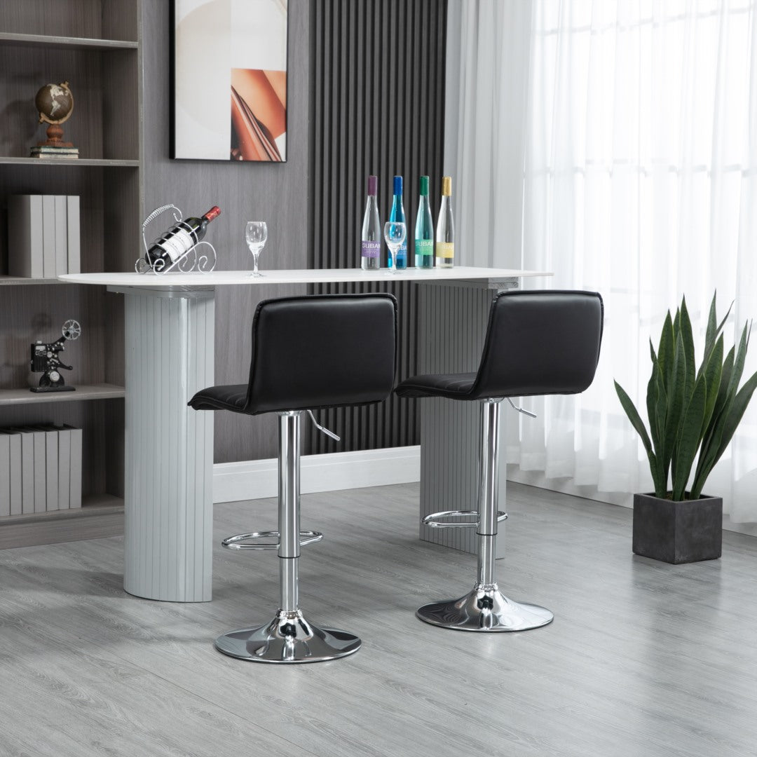 2x Counter Height PU Leather Upholstered Adjustable Height Swivel Bar Stools -Black