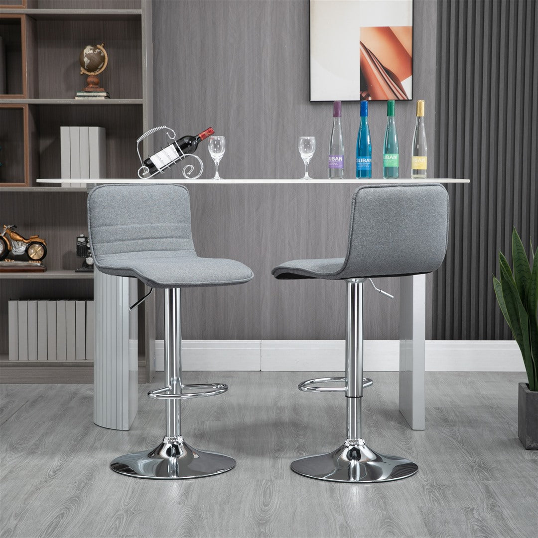 2x Counter Height Fabric Upholstered Adjustable Height Swivel Bar Stools -Grey Fabric