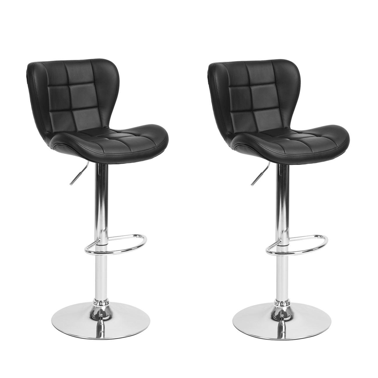 2x Counter Height PU Leather Upholstered Adjustable Height Swivel Bar Stools -Black