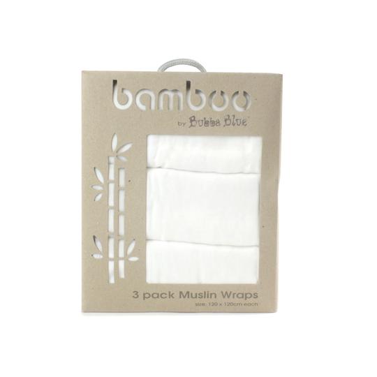 Bubba Blue Bamboo White 3pk Muslin Swaddle Wraps 54152
