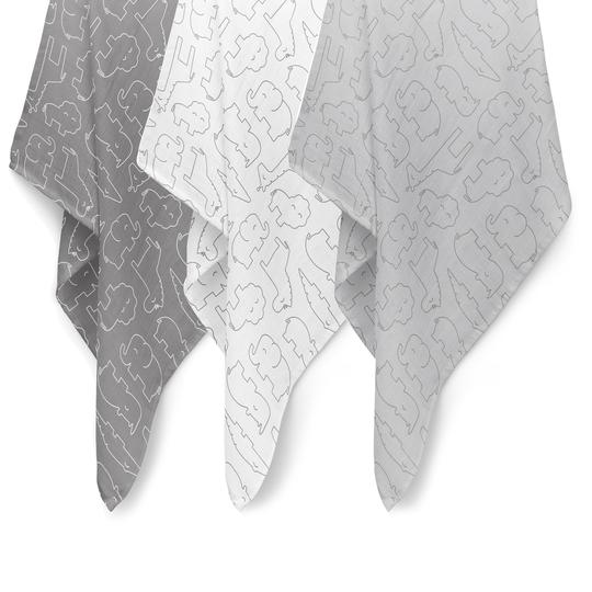 Bubba Blue Ash Grey Safari Bamboo 3pk Muslin Swaddle Wraps BB06592