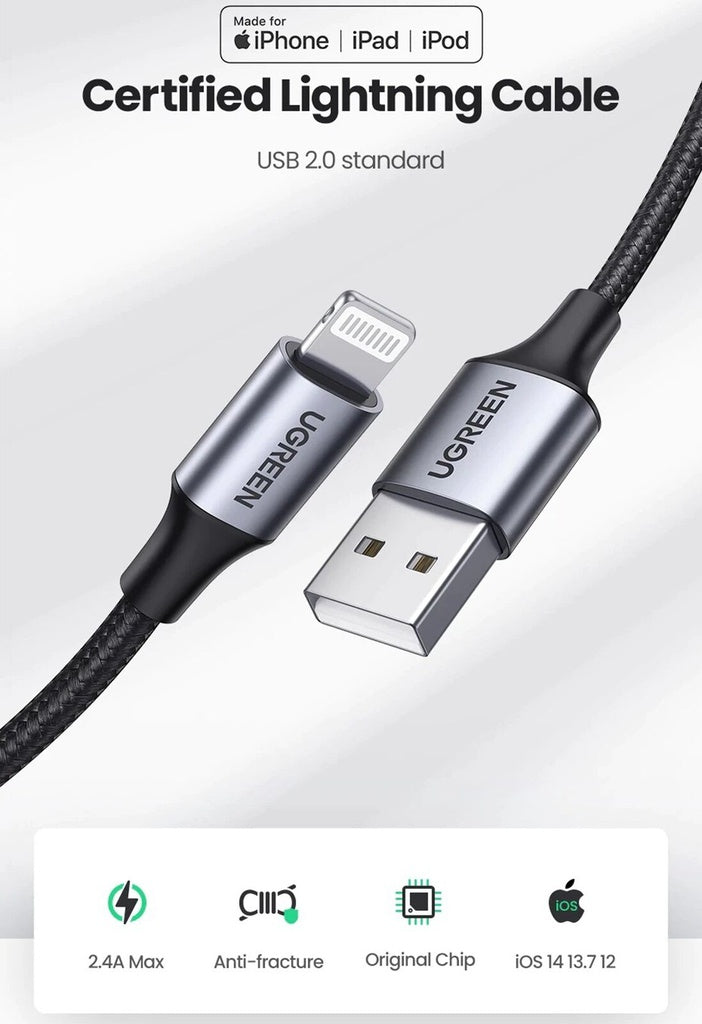 UGREEN USB-A to Cable 1m (Aluminium case, Black) - 60156