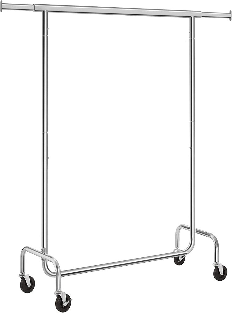 SONGMICS Heavy Duty Clothes Rack on Wheels Metal Chrome Extendable HSR11S