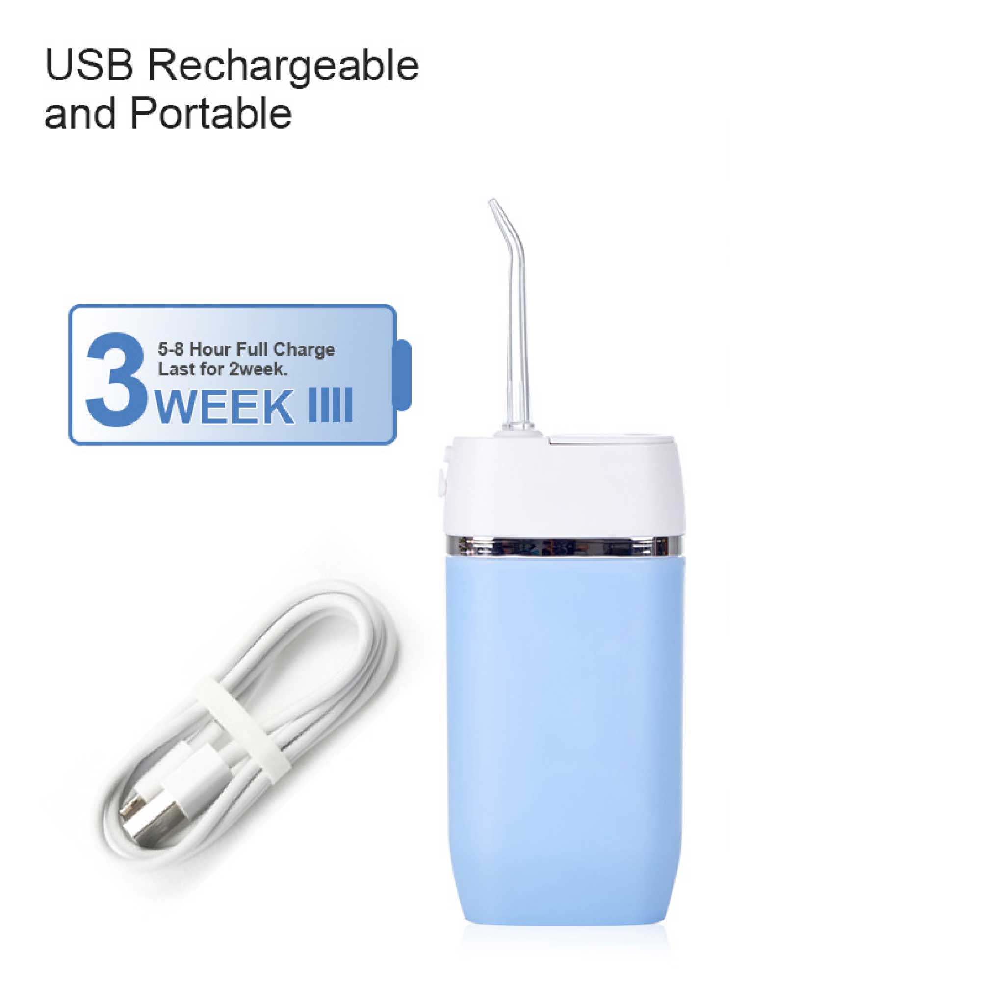 Teeth Water Flosser Cordless Portable Cleaner - Travel Oral Irrigator Mini White