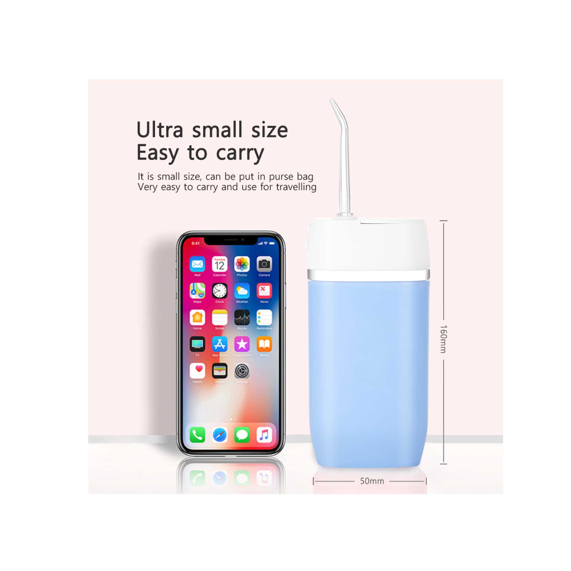 Teeth Water Flosser Cordless Portable Cleaner - Travel Oral Irrigator Mini White