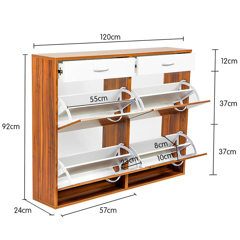 Sarantino 24 Pairs Shoe Cabinet Rack Storage Cupboard Organiser Shelf Walnut Drawers Chest
