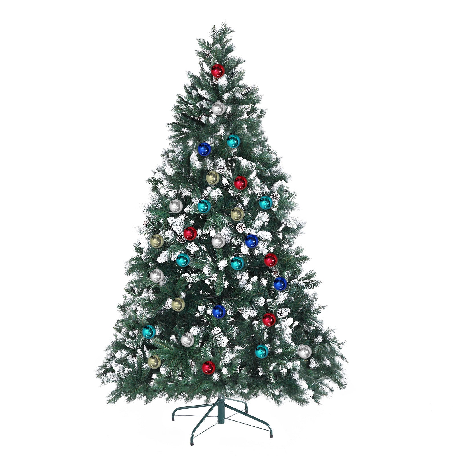 Home Ready 7Ft 210cm 1290 tips Green Snowy Christmas Tree Xmas Pine Cones + Bauble Balls