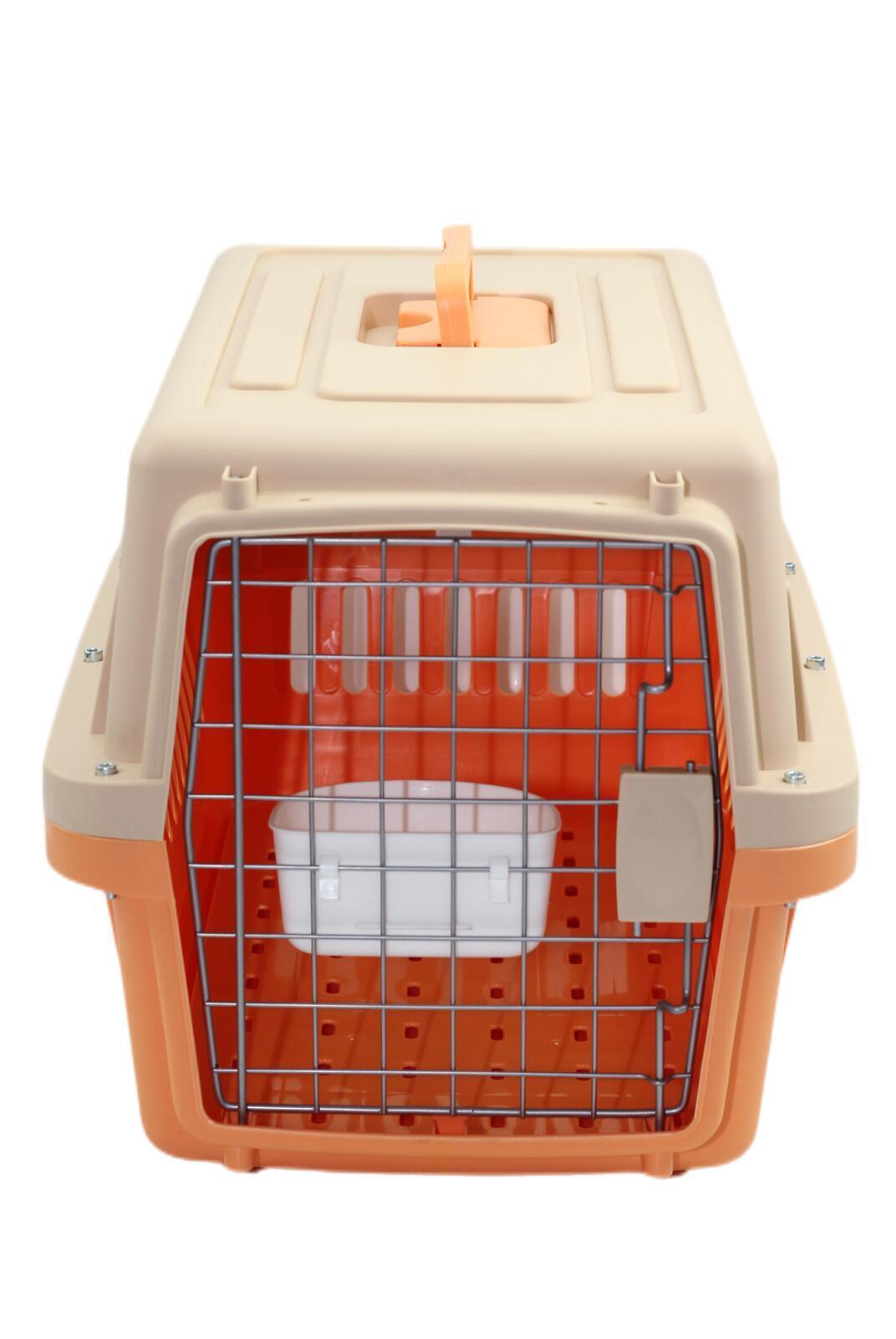 Small Dog Cat Crate Pet Airline Carrier Cage With Bowl and Tray-Orange