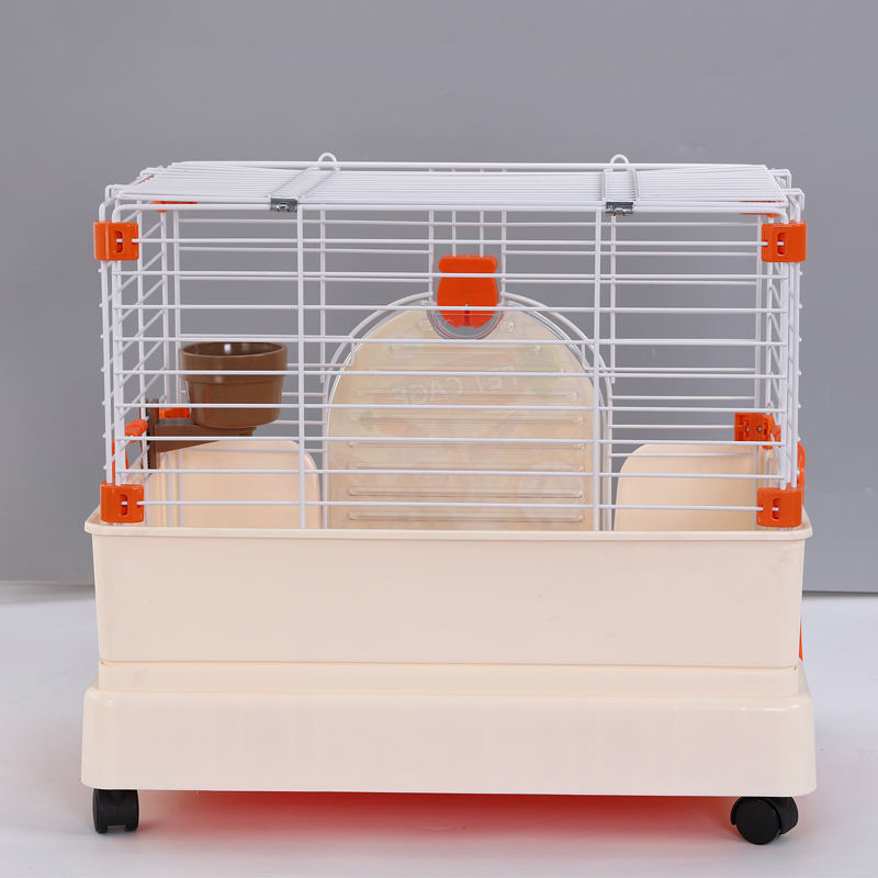 Small Orange Pet Rabbit Cage Guinea Pig Crate Kennel With Potty Tray And Wheel