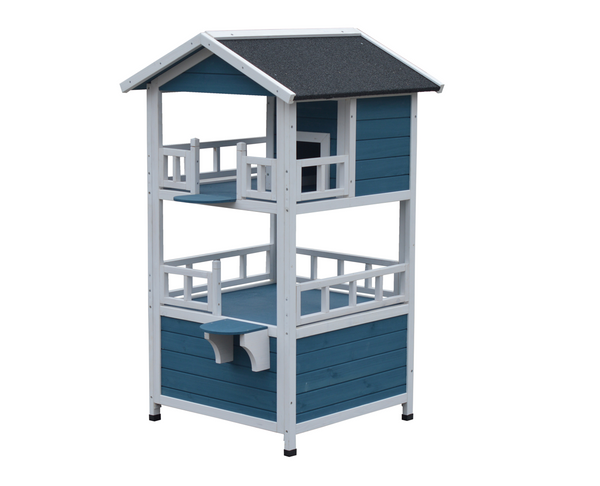 Double Story Cat Shelter Condo with Escape Door Rainproof Kitty House
