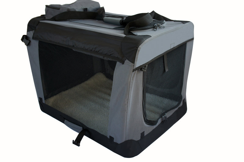 XXL Foldable Soft Dog Cat Puppy Crate Carrier With Curtain-Grey