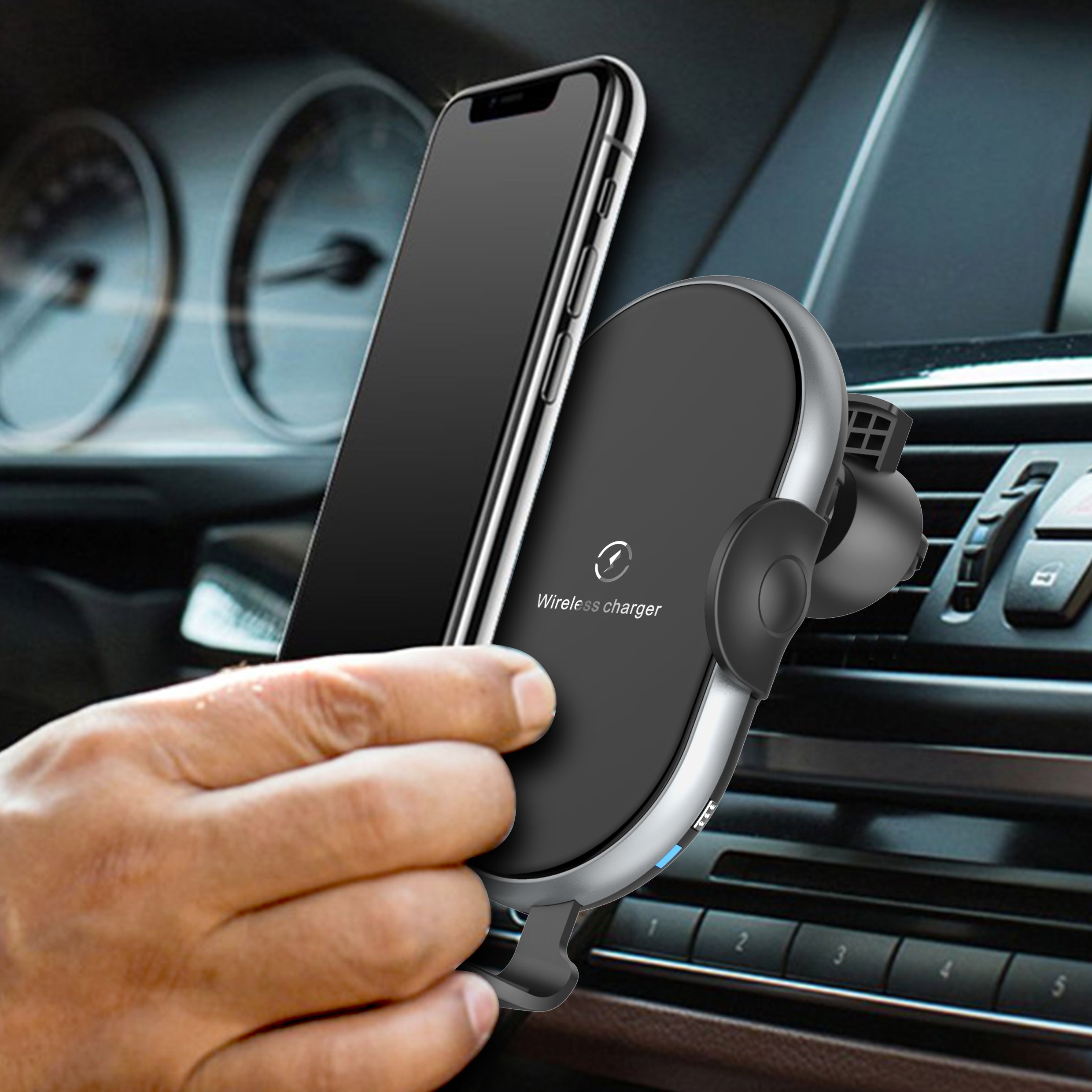 C366: Automatic Clamping Wireless Car Charger, with backlight