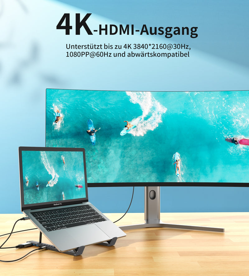 CHOETECH HUB-M48 7-in-1 Hub + Foldable Laptop stand USB-C to HDMI 4K/USB-A/TF&SD/USB-C with PD Charging