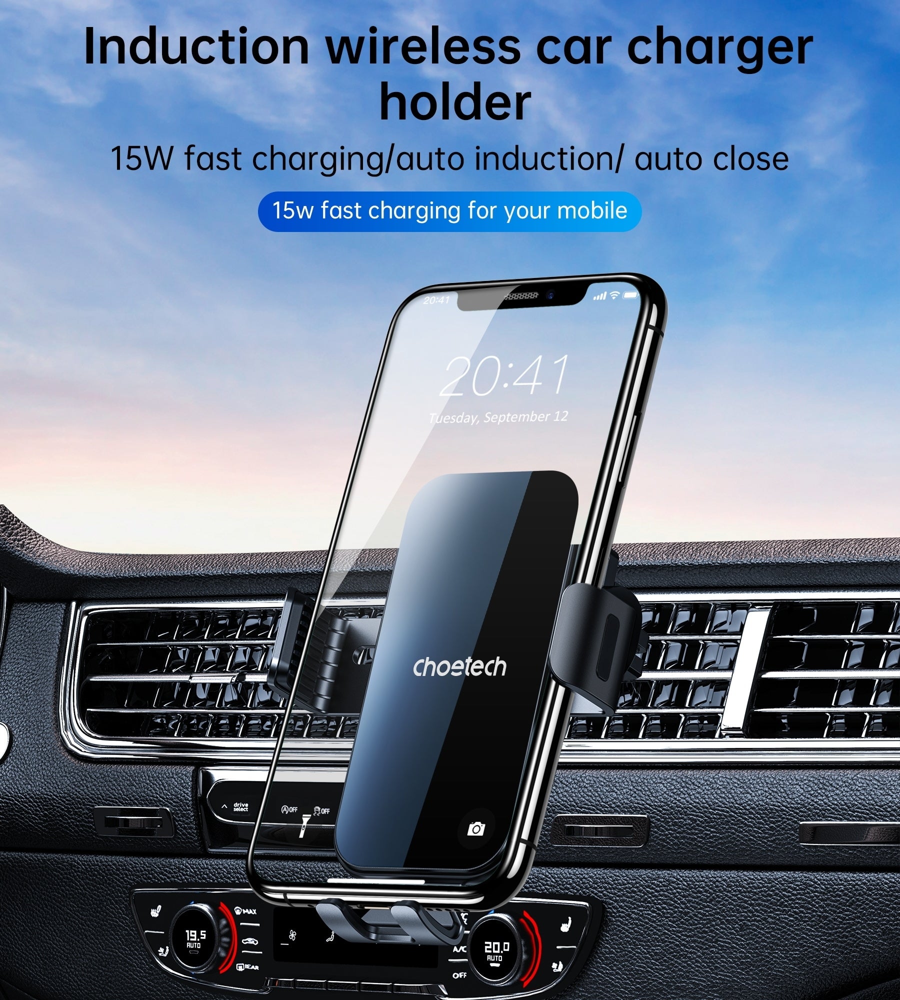 Choetech T202-F Fast Wireless Charging Car Dock