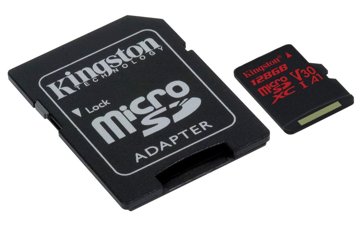 KINGSTON Canvas React: MicroSD 128GB , 100MB/s read and 70MB/s write with SD adapter SDCR/128GB