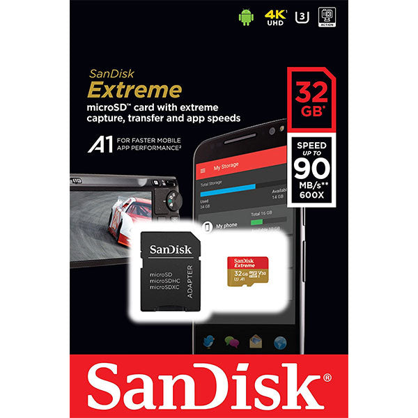 SANDISK SDSQXAF-032G-GN6MN 32GB MICRO SDHC EXTREME A1 V30, UHS-I/ U3, 100MB/s ,NO SD ADAPTER