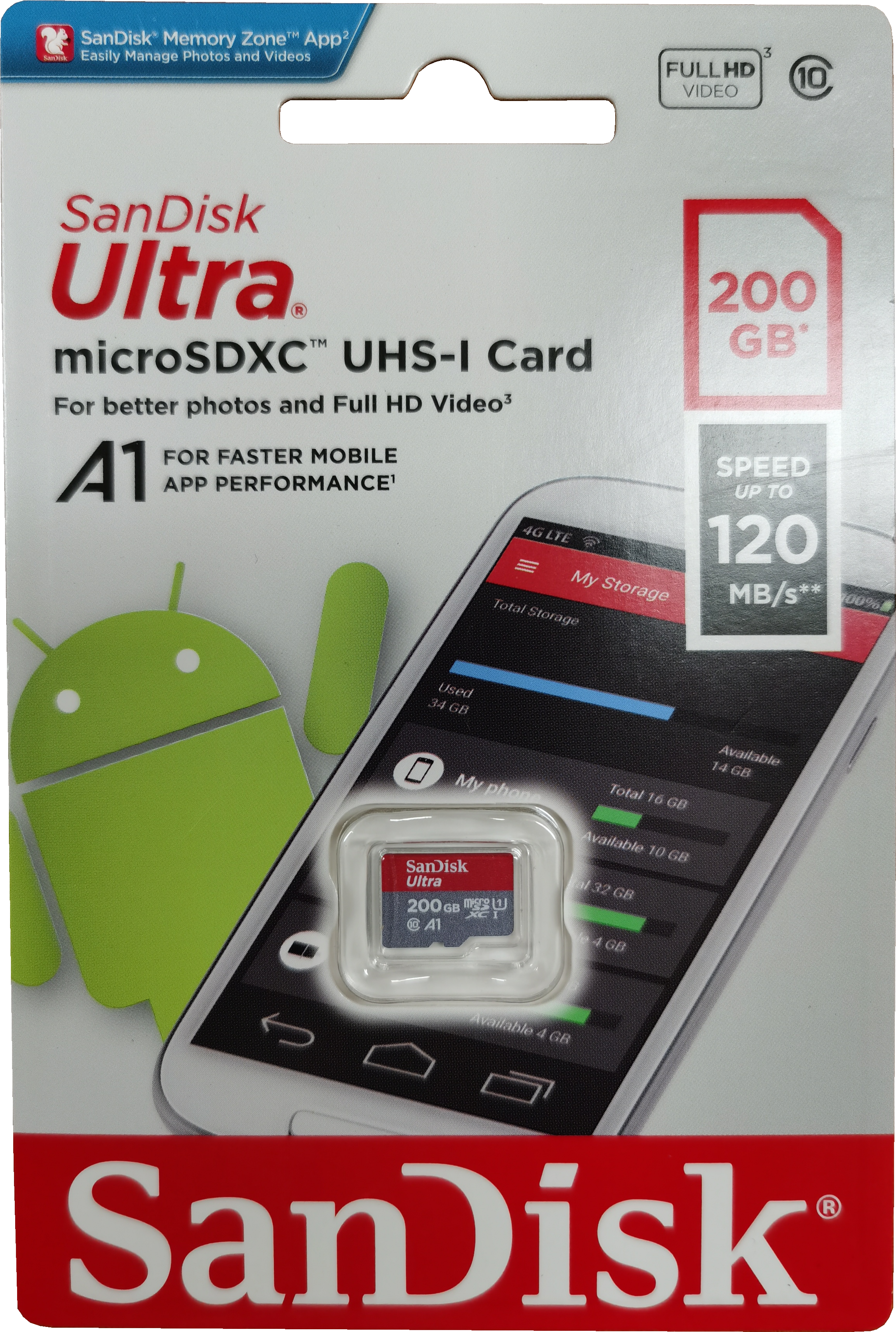 SANDISK SDSQUA4-200G-GN6MN Micro SDXC Ultra UHS-I Class 10 , A1, 120mb/s No adapter