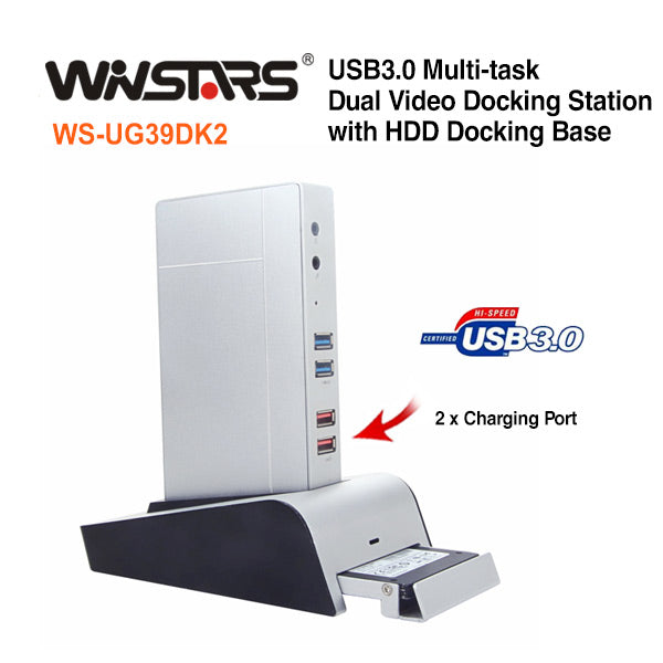 Winstars USB3.0 Multi-task Dual Video Docking Station with HDD Docking Base