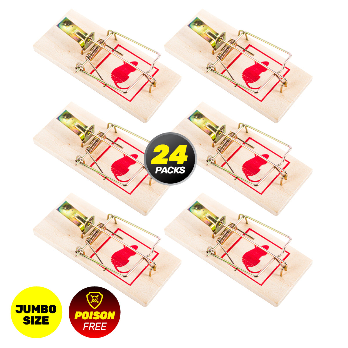SAS Pest Control 24PCE Mouse Traps Jumbo Wooden Indoor/Outdoor 17.5 x 8.5cm