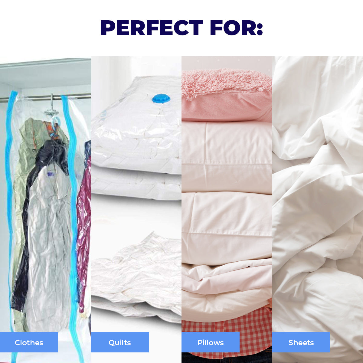 Home Master 12PCE Hanging Vacuum Storage Bag Re-Usable Space Saver 70 x 145cm