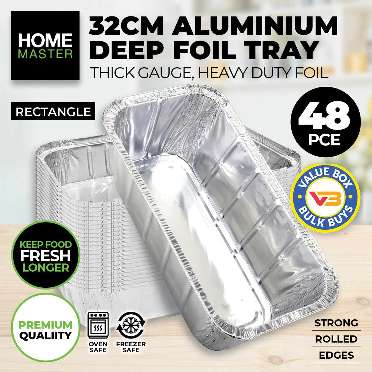 Home Master 48PCE Aluminium Deep Foil Trays Premium Quality & Strength 32cm