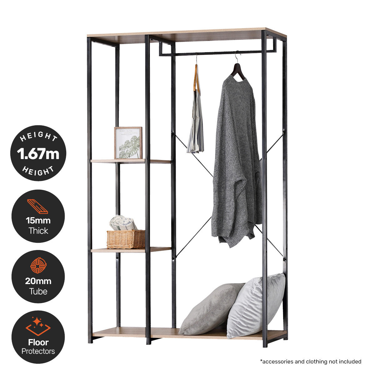 Home Master Garment Rack & Shelving 3 Tier Sleek Stylish Modern Design 1.67m