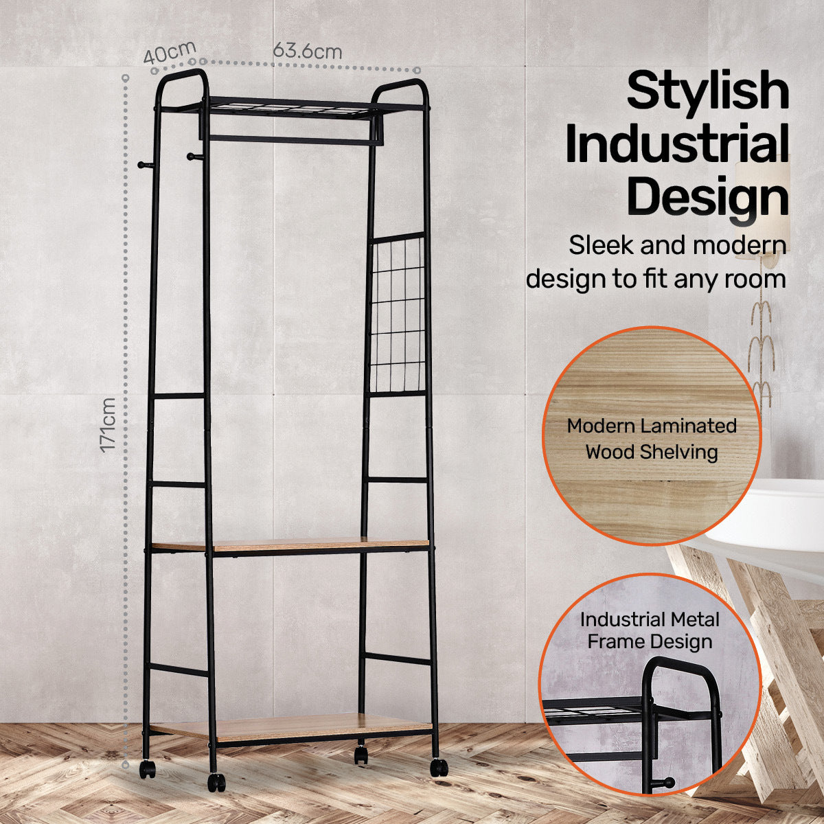 Home Master Garment Rack & Shelving 2 Tier Sleek Stylish Modern Design 1.71m