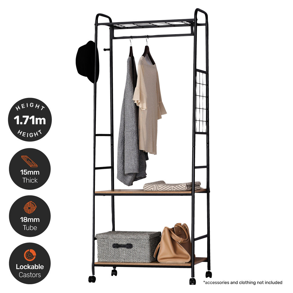 Home Master Garment Rack & Shelving 2 Tier Sleek Stylish Modern Design 1.71m
