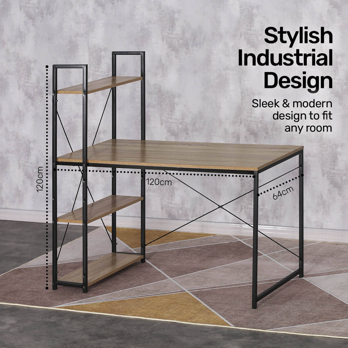 Home Master Office Desk & Storage Shelves Unique Stylish Modern Design 1.2m