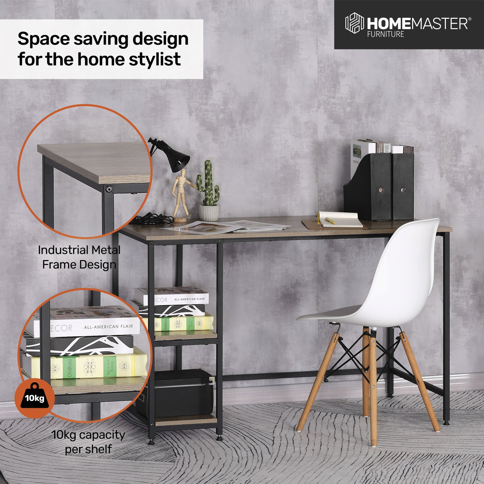 Home Master Office Desk & Storage Shelves 2 Tier Stylish Modern Design 77cm