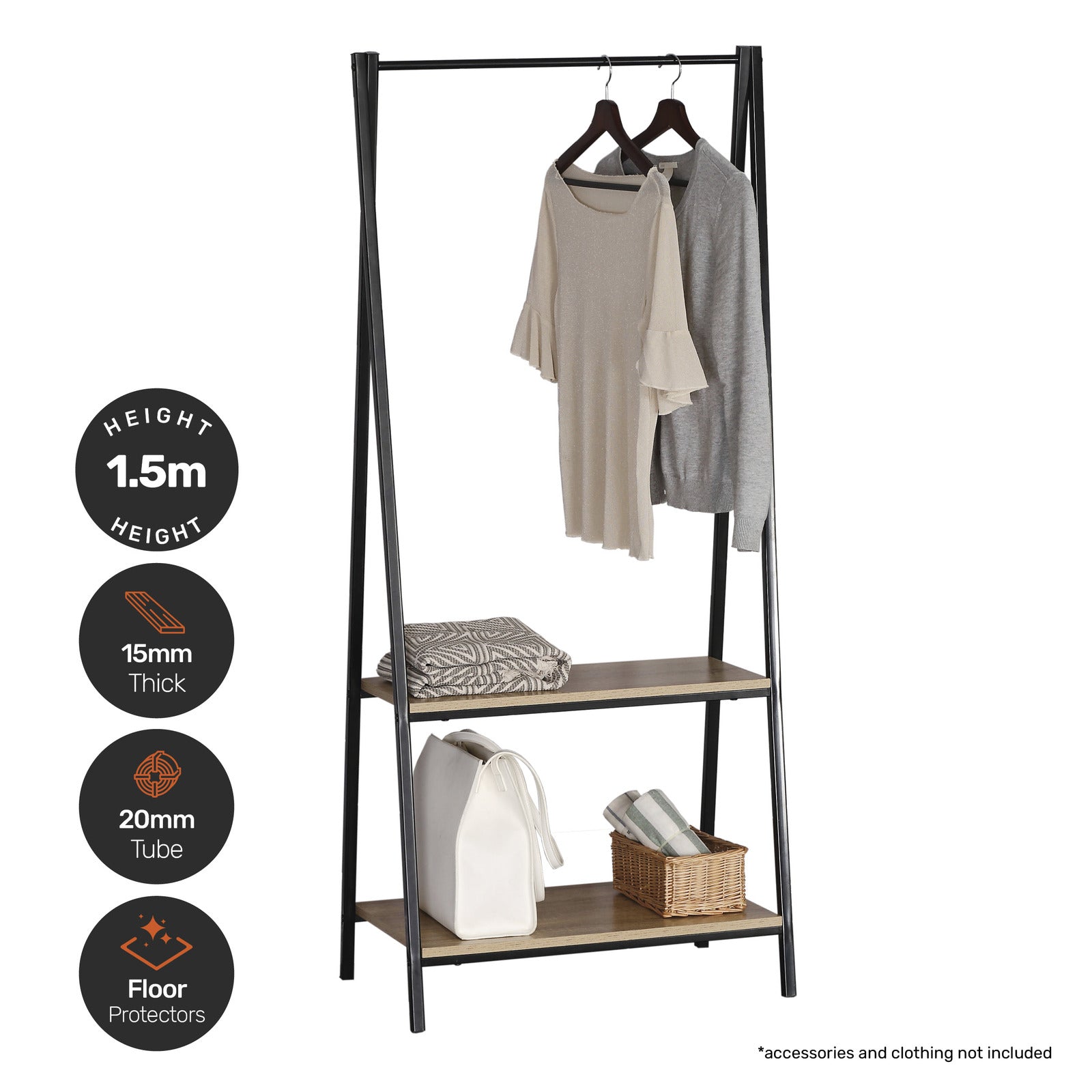 Home Master Garment Rack & Shelving 2 Tier Sleek Stylish Modern Design 1.5m